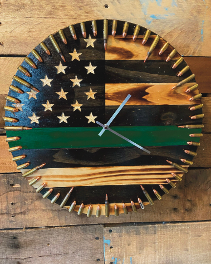 18 inch - American Flag Bullet Clock - Green Line