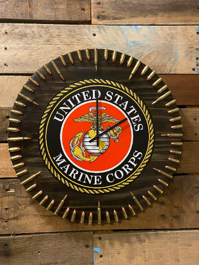 18 inch - Marine Corps Bullet Clock // Rustic Clock // Armed Forces Clock // Military Decor // Team Room Clock // Patriotic Decor