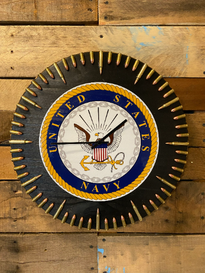 18 inch - Navy Bullet Clock // Rustic Clock // Armed Forces Clock // Military Decor // Team Room Clock // Patriotic Decor