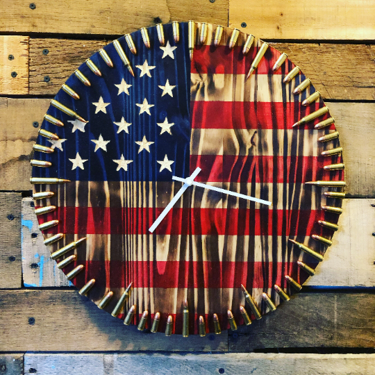 18 inch - American Flag Bullet Clock – Bigfoot's Woodworks LLC
