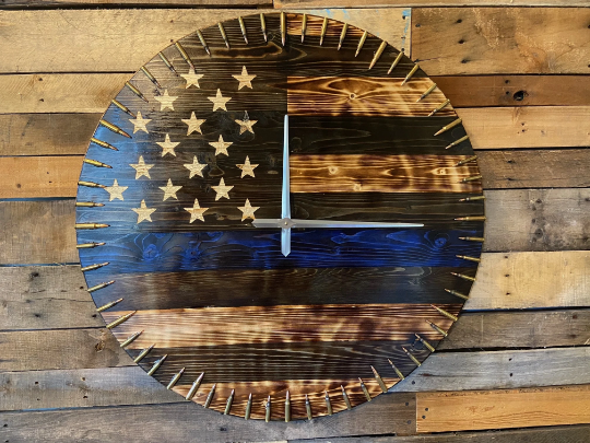 36 inch - American Flag Bullet Clock - Blue Line