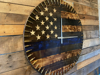 36 inch - American Flag Bullet Clock - Blue Line