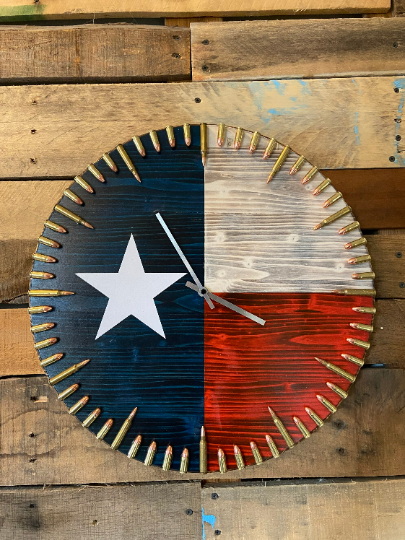 18 inch - Texas Flag Bullet Clock // Rustic Clock // Vintage Flag Clock // Lone Star State  // State Flag